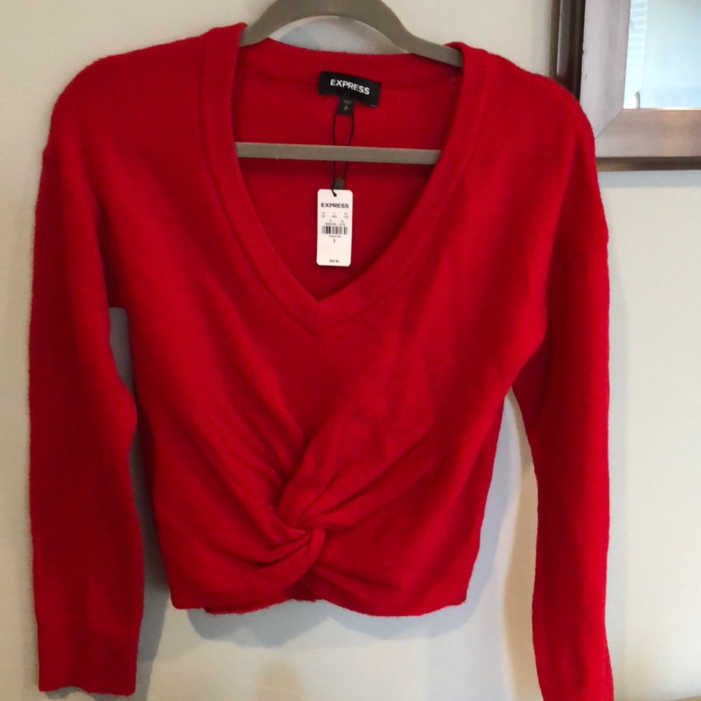 Express twist front cropped crimson sweater
